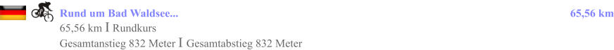 Rund um Bad Waldsee...										                                                 65,56 km 65,56 km I Rundkurs Gesamtanstieg 832 Meter I Gesamtabstieg 832 Meter