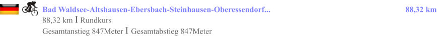 Bad Waldsee-Altshausen-Ebersbach-Steinhausen-Oberessendorf...			                                                88,32 km 88,32 km I Rundkurs Gesamtanstieg 847Meter I Gesamtabstieg 847Meter