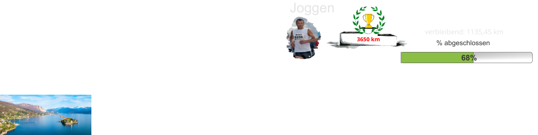Joggen 68% % abgeschlossen verbleibend: 1135,45 km 3650 km